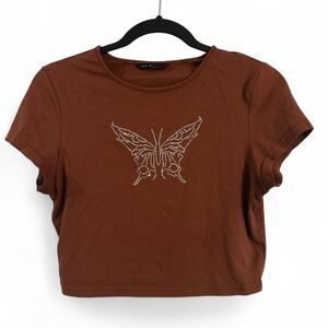 Shein Women's Brown and Orange Crop-top